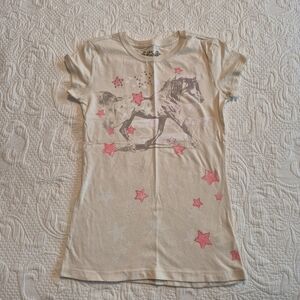 Mudd girls size 14 or Large light tan horse designed short sleeve shirt VGUC